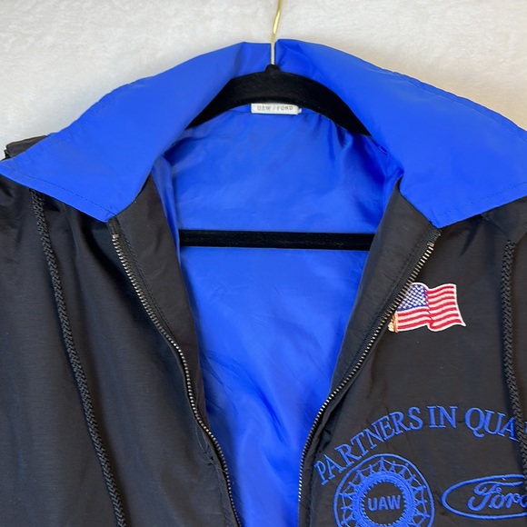 Ford /UAW Windbreaker Hooded Blue Black Size Medium - Picture 4 of 12